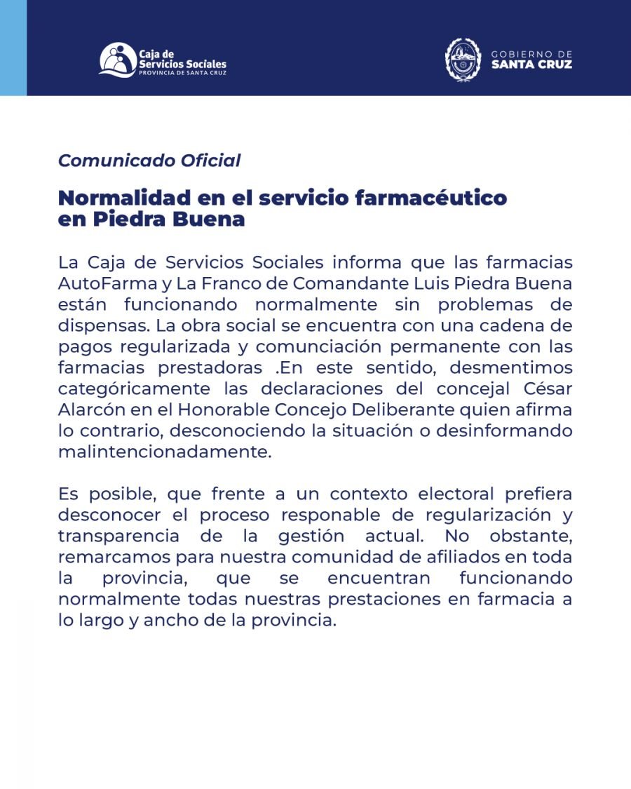 Comunicado oficial de la Caja de Servicios Sociales