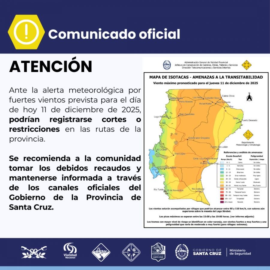 Recomiendan precaución ante fuertes vientos y tramos comprometidos