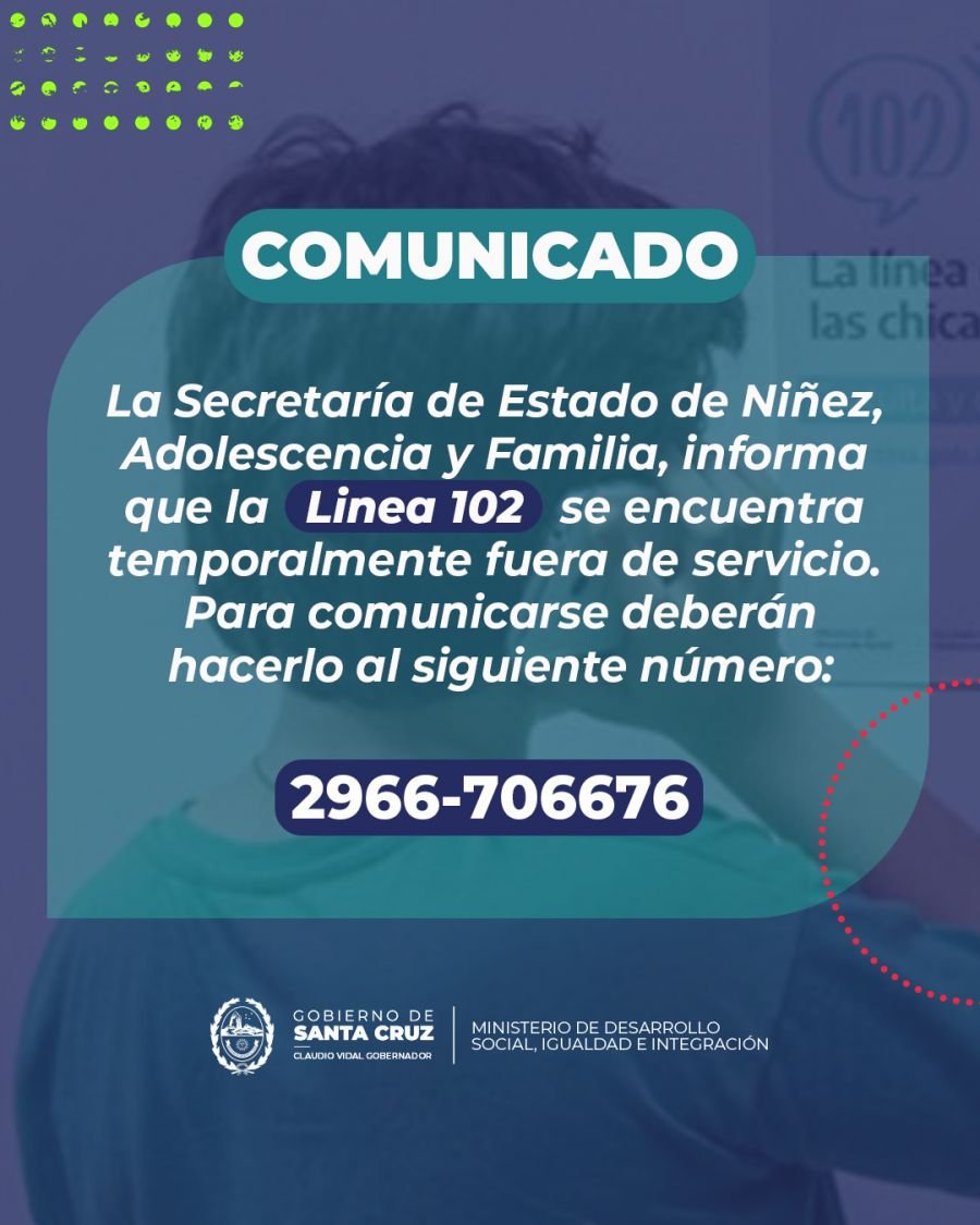 Línea 102: Comunicado oficial del Ministerio de Desarrollo Social, Igualdad e Integración