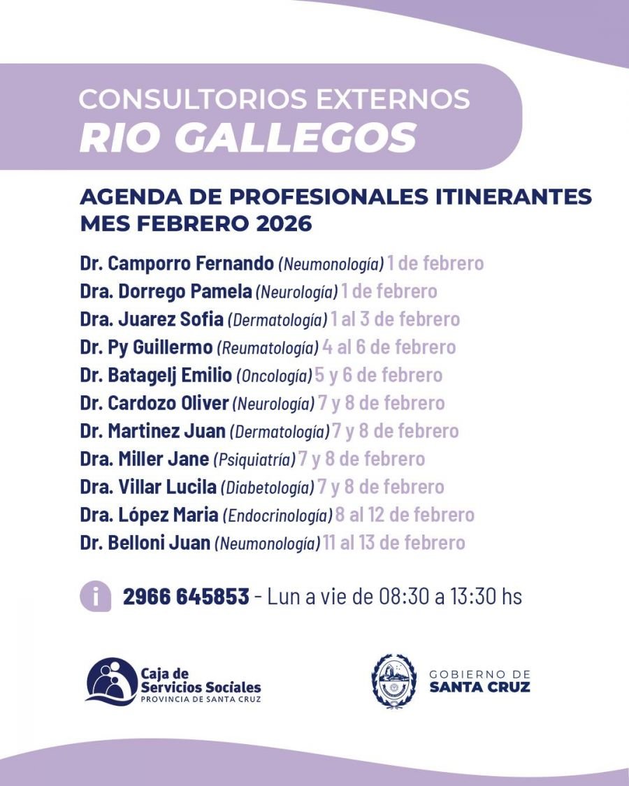 Febrero: Agenda abierta para Consultorios Externos en Río Gallegos