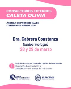 La Caja de Servicios Sociales presenta la agenda de doctores itinerantes en Caleta Olivia