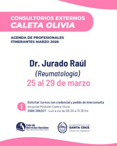 La Caja de Servicios Sociales presenta la agenda de doctores itinerantes en Caleta Olivia