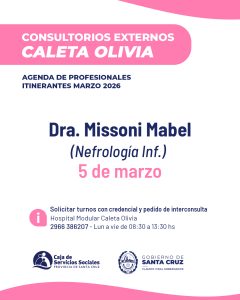 La Caja de Servicios Sociales presenta la agenda de doctores itinerantes en Caleta Olivia