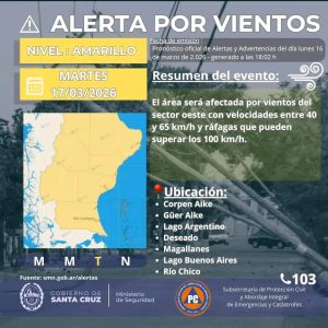 Alerta naranja por lluvias y amarilla por vientos para Santa Cruz