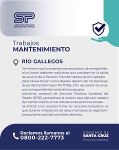 Domingo: Corte total de energía eléctrica en Río Gallegos por trabajos de mantenimiento