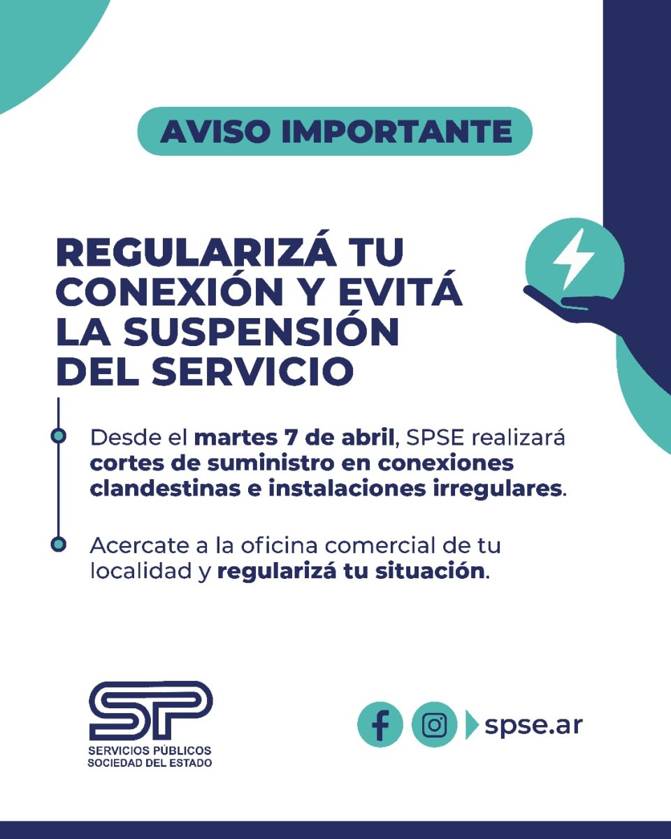 Con foco en la seguridad, SPSE realizará cortes de servicio y regularización de conexiones clandestinas