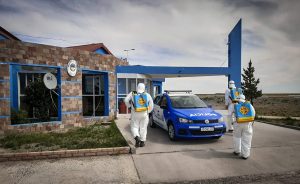 Sanitizaron edificios públicos de Jaramillo y Fitz Roy
