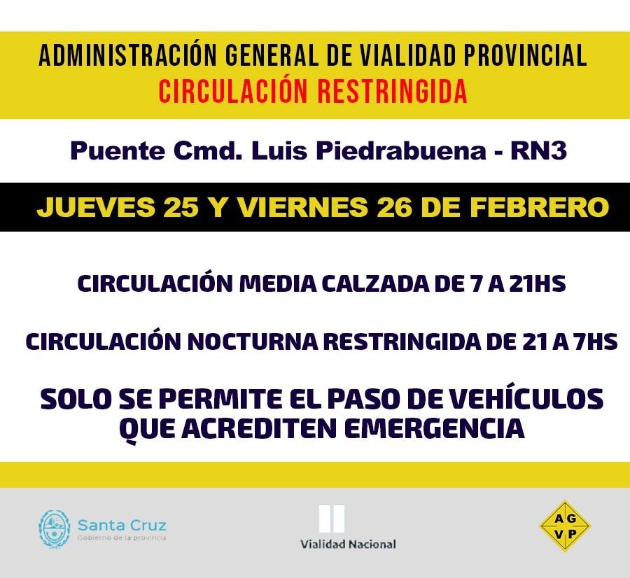 Comunicado de Vialidad Provincial