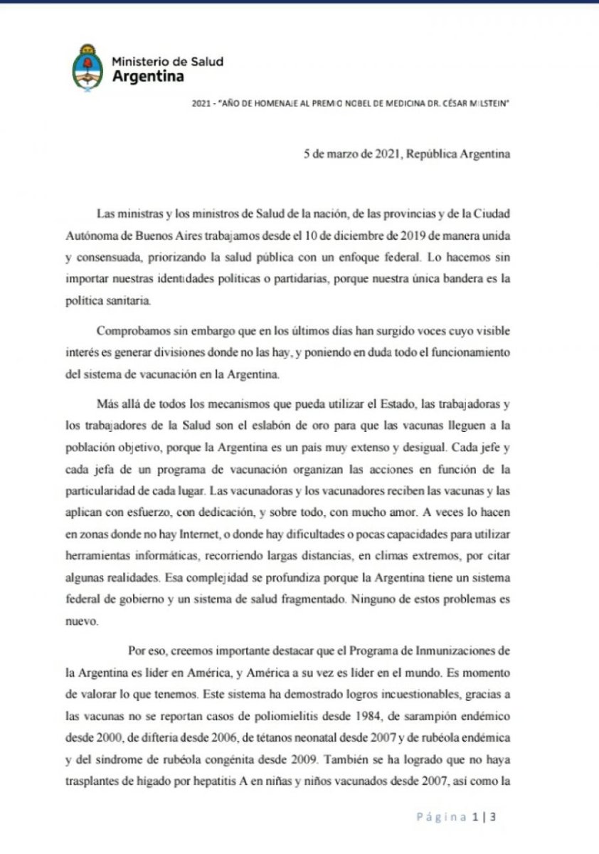 Nuestra única bandera es la política sanitaria