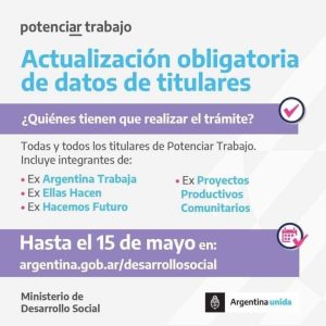 Potenciar Trabajo: comienza la actualización obligatoria de datos de titulares
