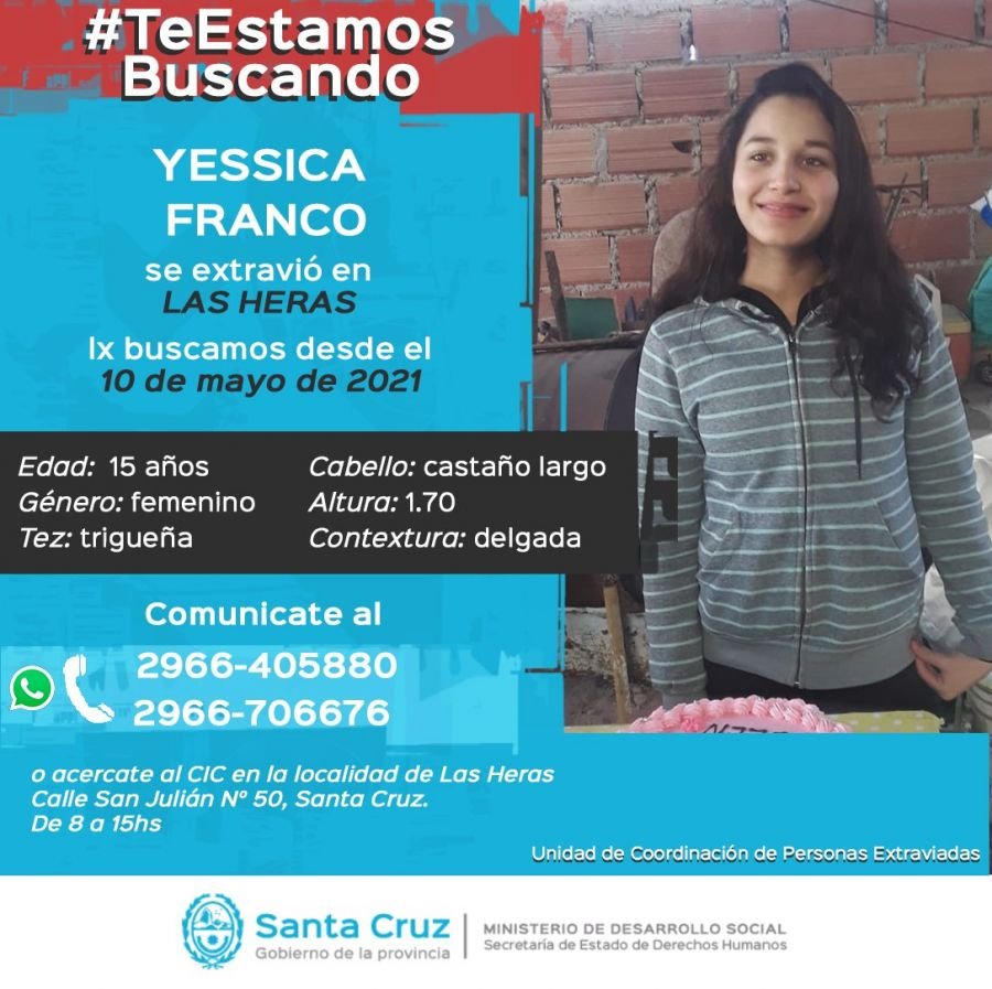 #TeEstamosBuscando: se solicita información sobre el paradero de Yessica Franco