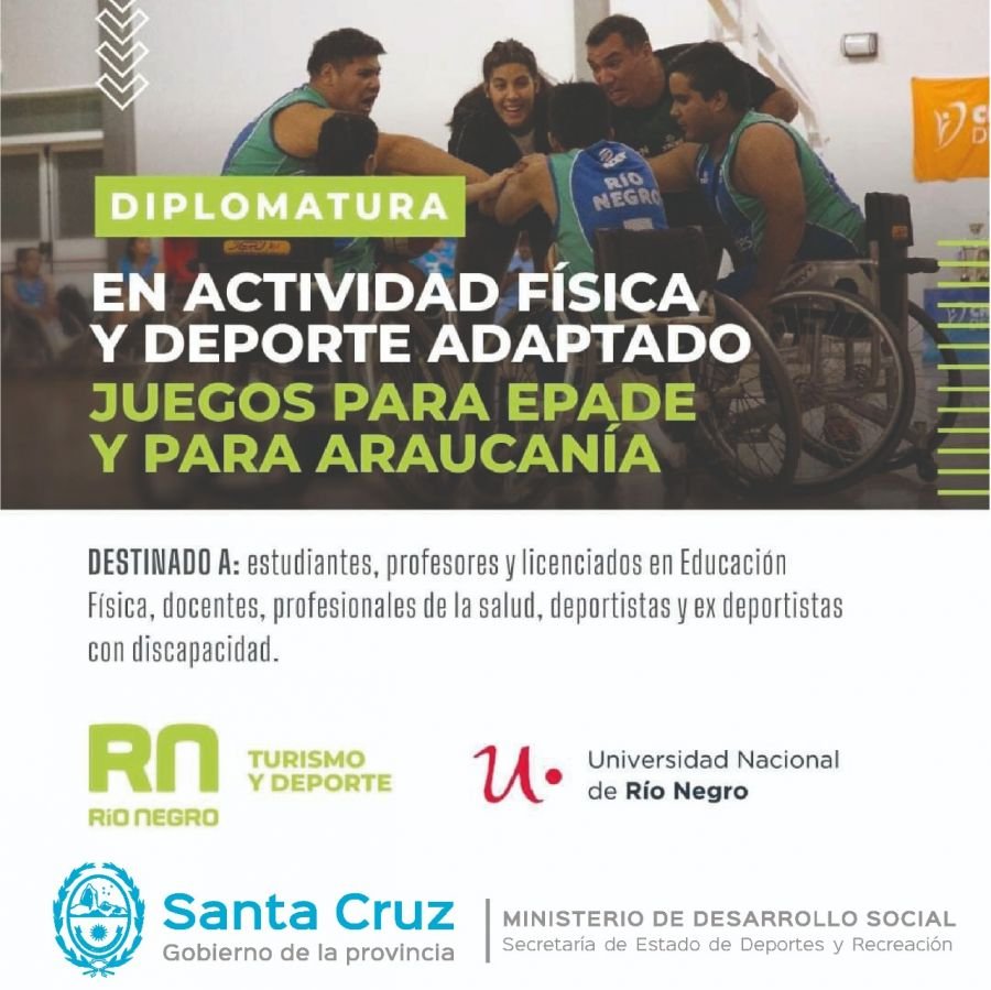 Santa Cruz otorgará 50 becas gratuitas para cursar una diplomatura sobre actividad física y deporte adaptado