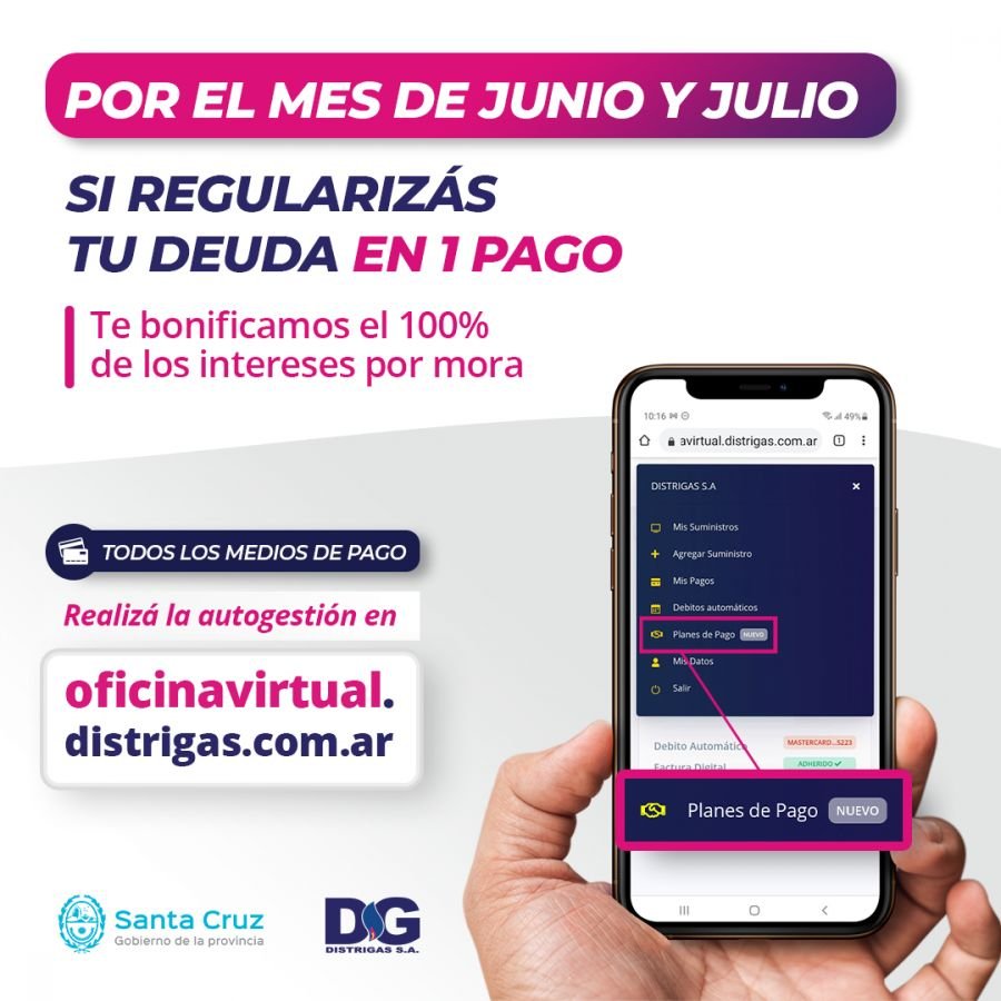 Distrigas bonificará intereses por mora en pagos de junio y julio