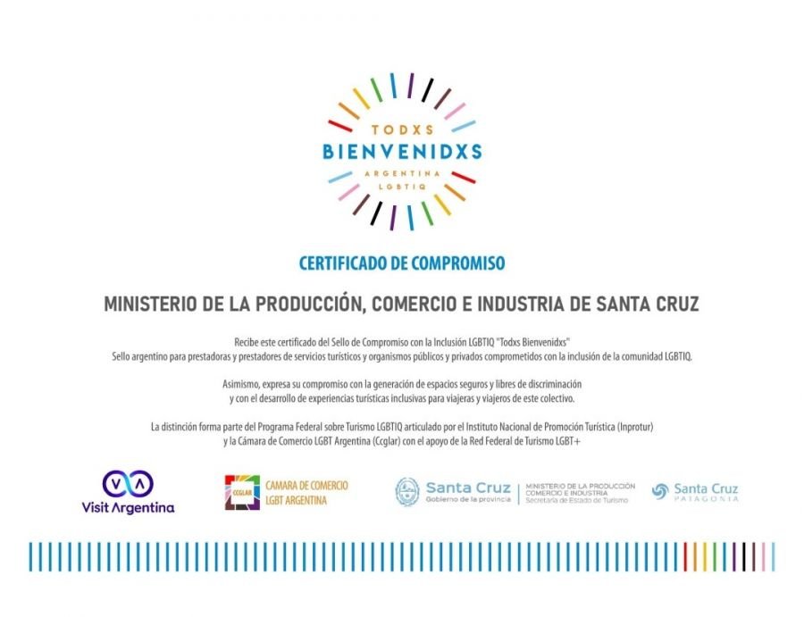 El Ministerio de la Producción de Santa Cruz recibió el sello de compromiso "Todxs Bienvenidxs"