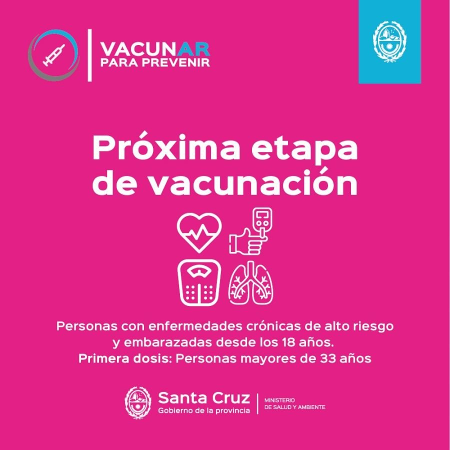 Vacunar para prevenir: Se habilitan turnos para la aplicación de primeras dosis a mayores de 33 años