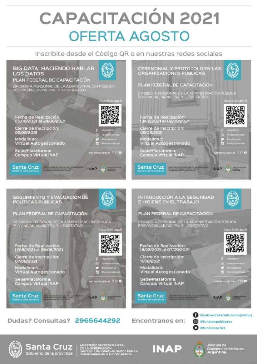 Nuevas actividades de capacitación del Plan Federal de Capacitación 2021 - Mes de Agosto