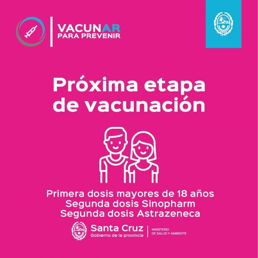 Vacunar para prevenir: Habilitan turnos para la aplicación de primeras y segundas dosis a mayores de 18 años