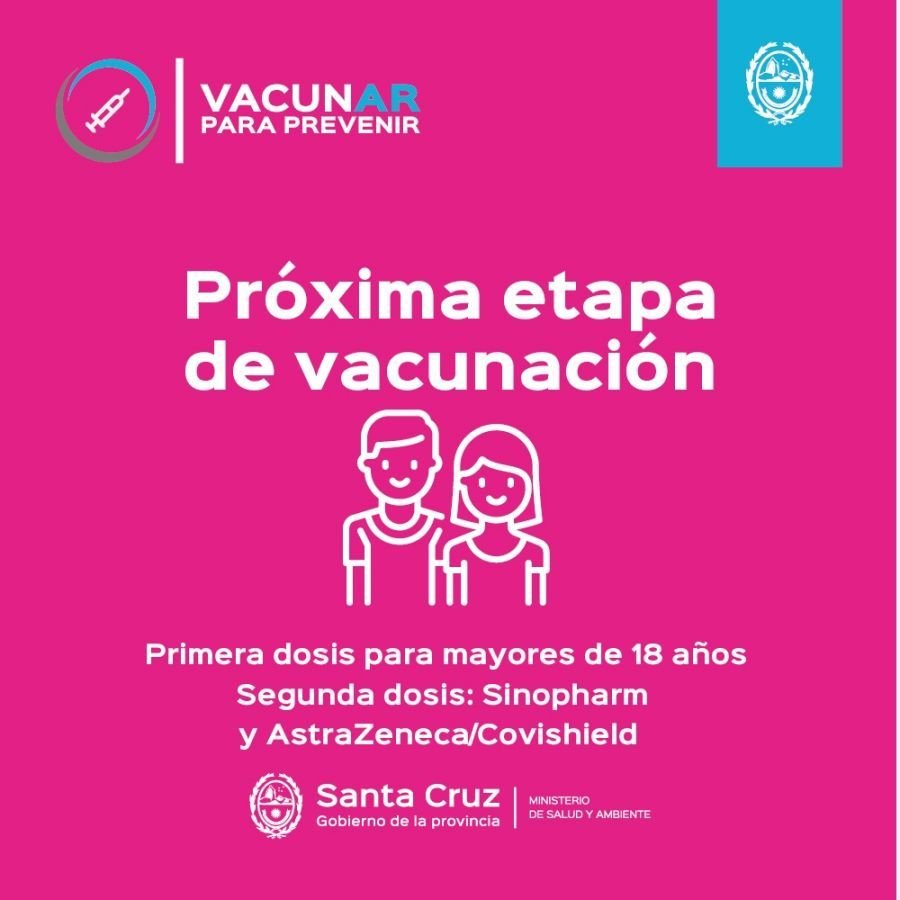 Vacunar para prevenir: Nuevos turnos para primeras y segundas dosis a mayores de 18 años