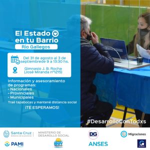 El dispositivo “El Estado en tu Barrio” llega al Gimnasio Municipal Juan Bautista Rocha de Río Gallegos
