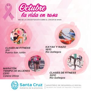 Invitan participar de actividades deportivas y recreativas en el mes de la Lucha contra el Cáncer de Mama