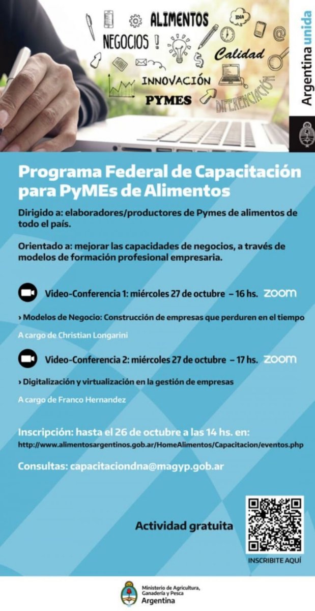 Convocan a participar en el Programa Federal de Capacitación para Pymes de Alimentos