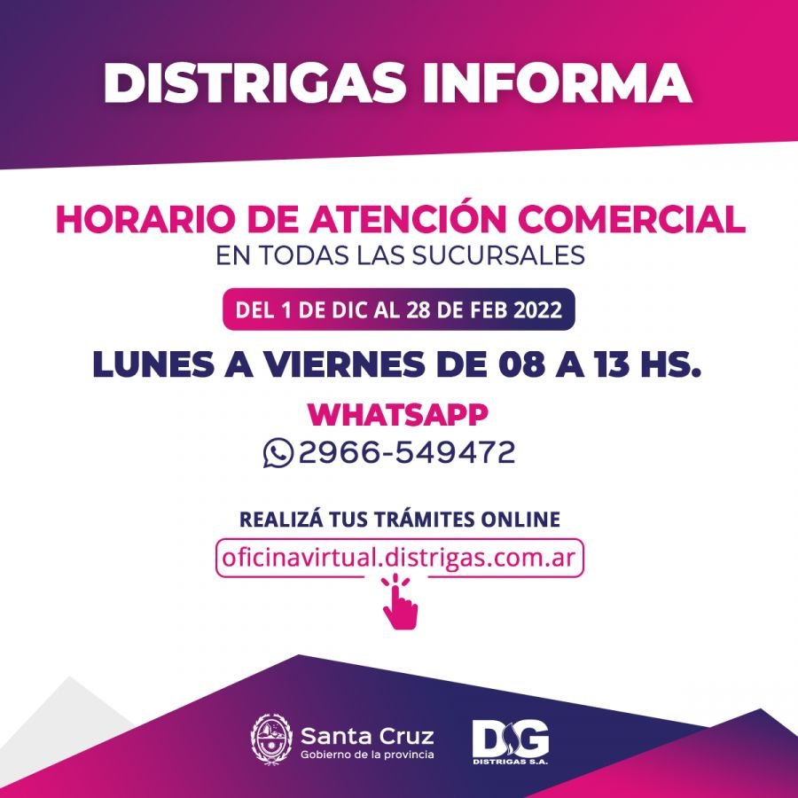 Distrigas comunica los nuevos horarios de atención comercial