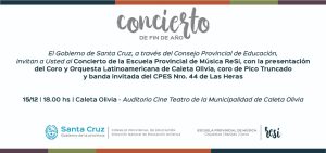 La Escuela Provincial de Música Re Si realizará concierto en Caleta Olivia