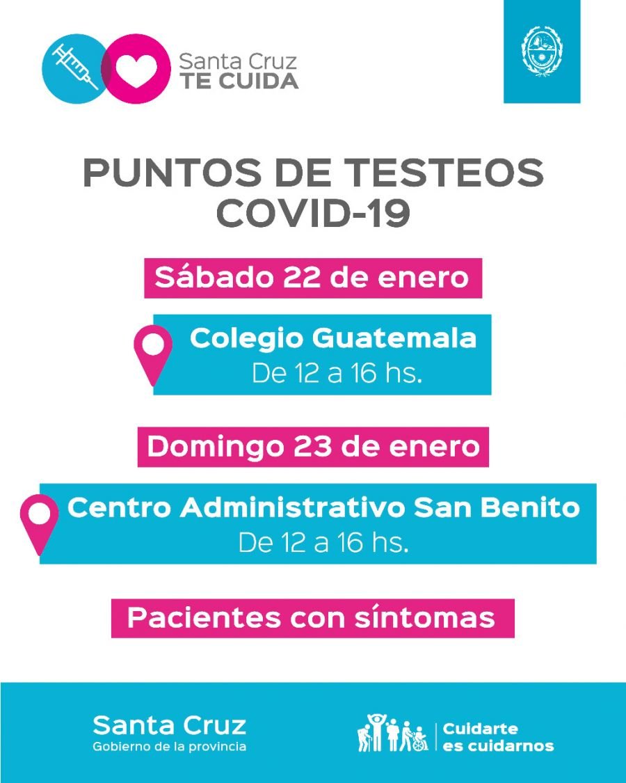 Fin de semana: Conocé los puntos de testeos y vacunación en Río Gallegos