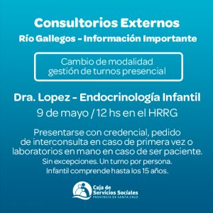 Caja de Servicios Sociales: Cambia la modalidad de solicitud de turnos con especialistas itinerantes en Río Gallegos